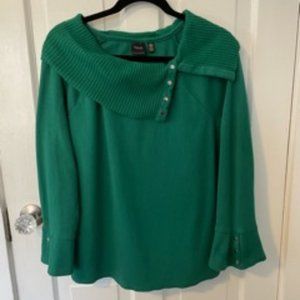 Rafaella Cotton Top with Sweater Detail at Neck Green Long Sleeve Size XL